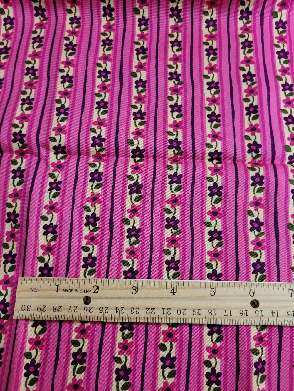 Pink Floral Stripe Sewing Fabric Unbranded (1497)
